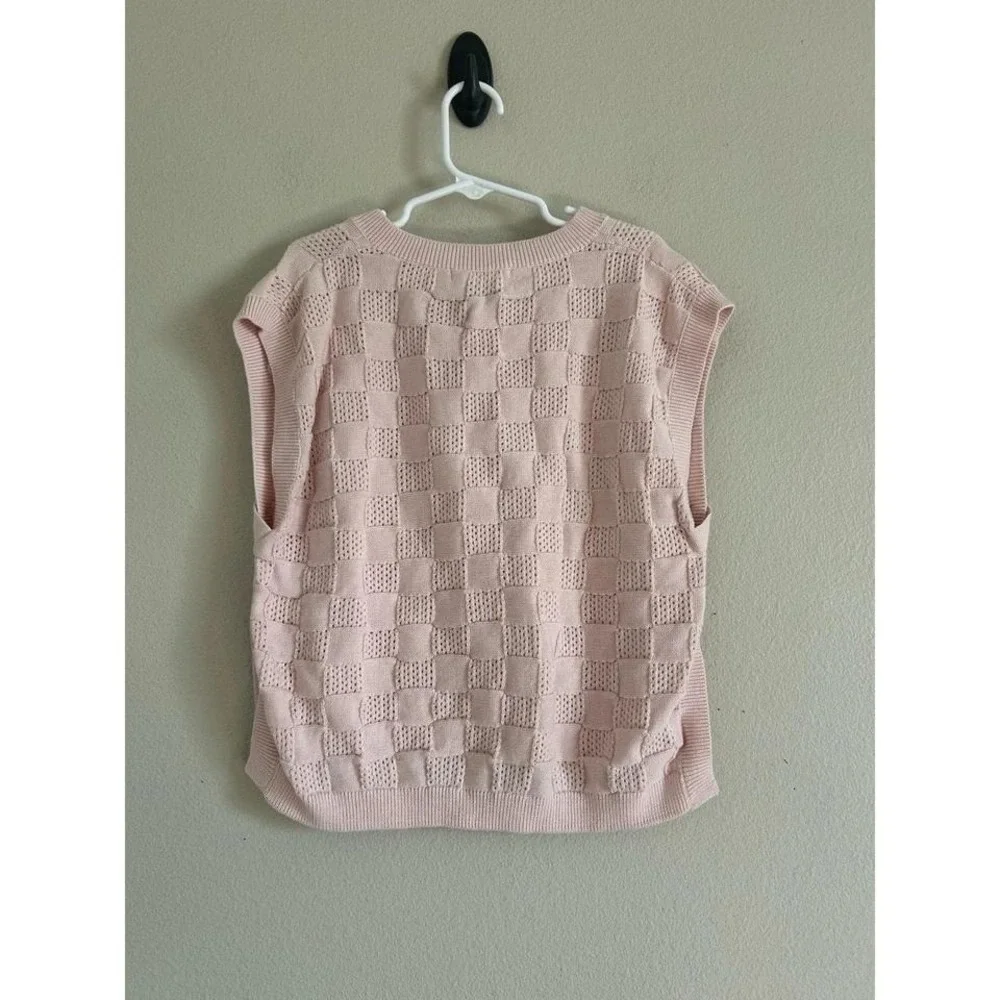 The Sunday Collective V-Neck Sweater Vest‎ in Pink Check size 6.7 New $95